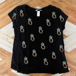 Black Sequin Pineapple Print Women's Top